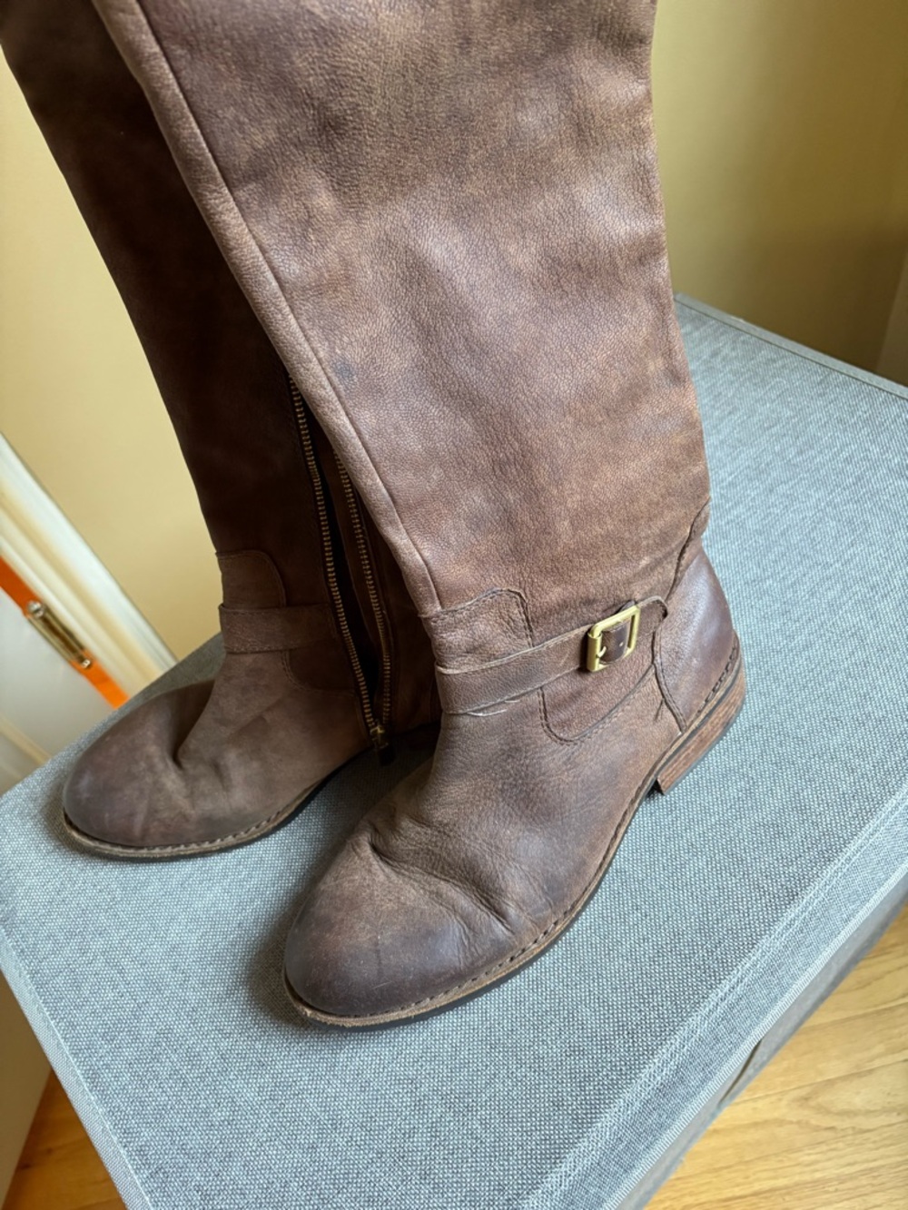 Vince Camuto Classic Brown Leather Riding Boots - Women